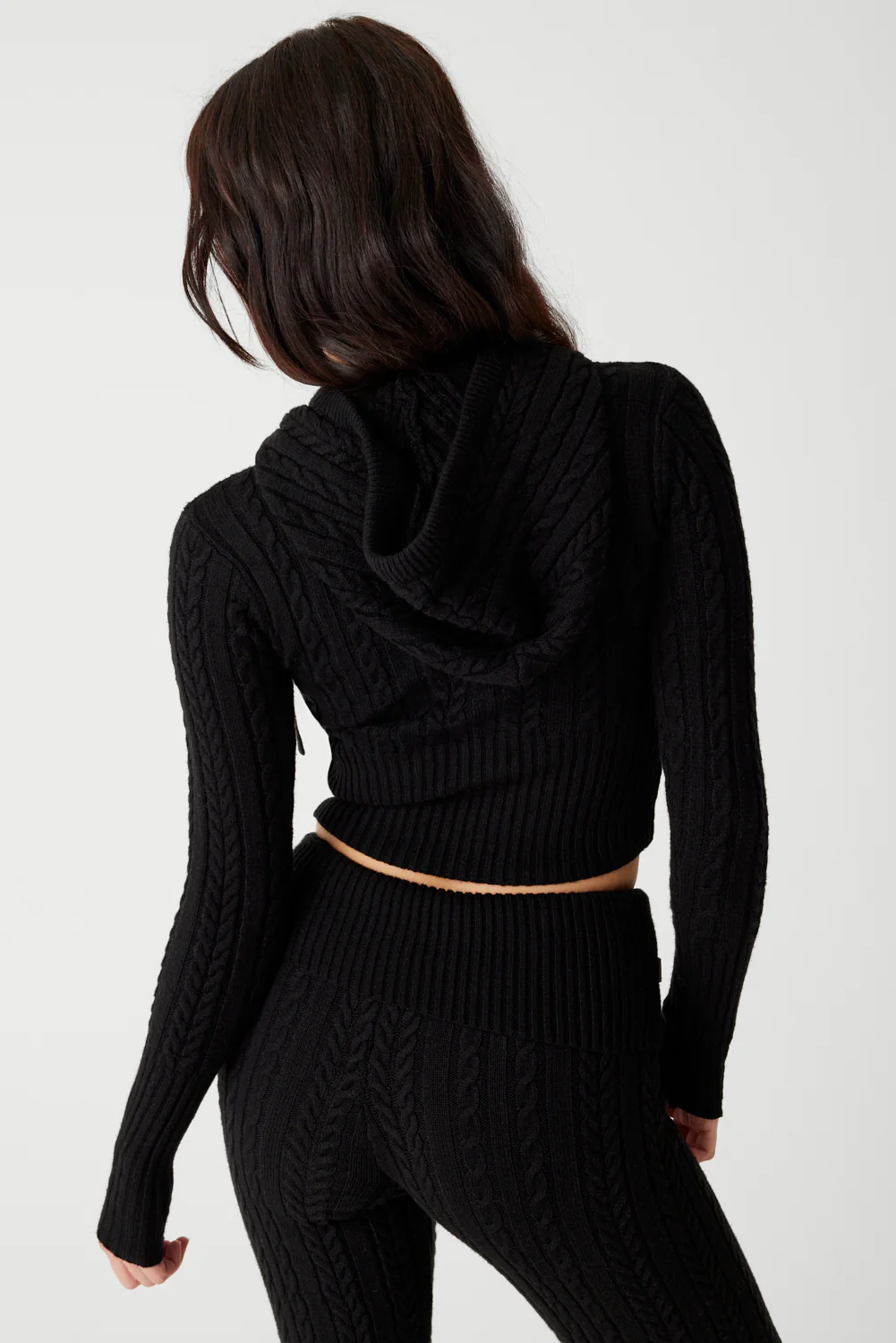 Aimee Cable Cloud Knit Hoodie - Black - Image 3