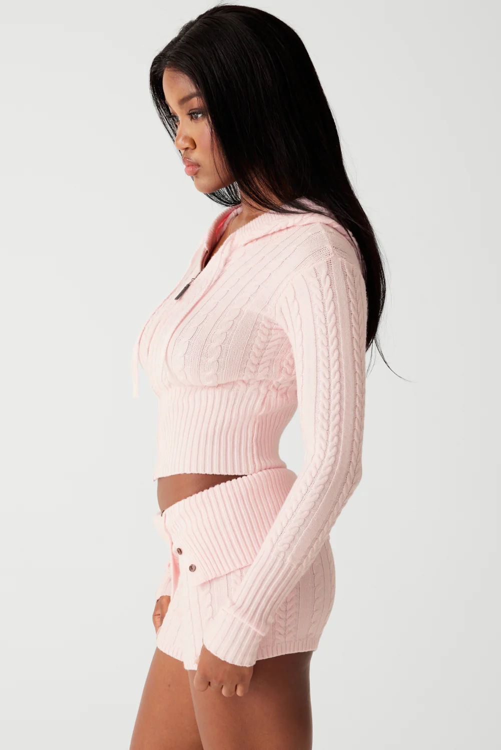 Aimee Cable Cloud Knit Hoodie - Rose Quartz - Image 5