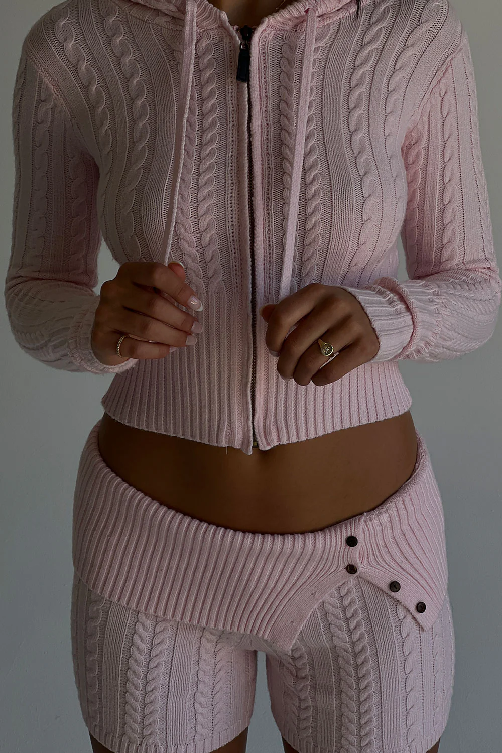 Aimee Cable Cloud Knit Hoodie - Rose Quartz - Image 6