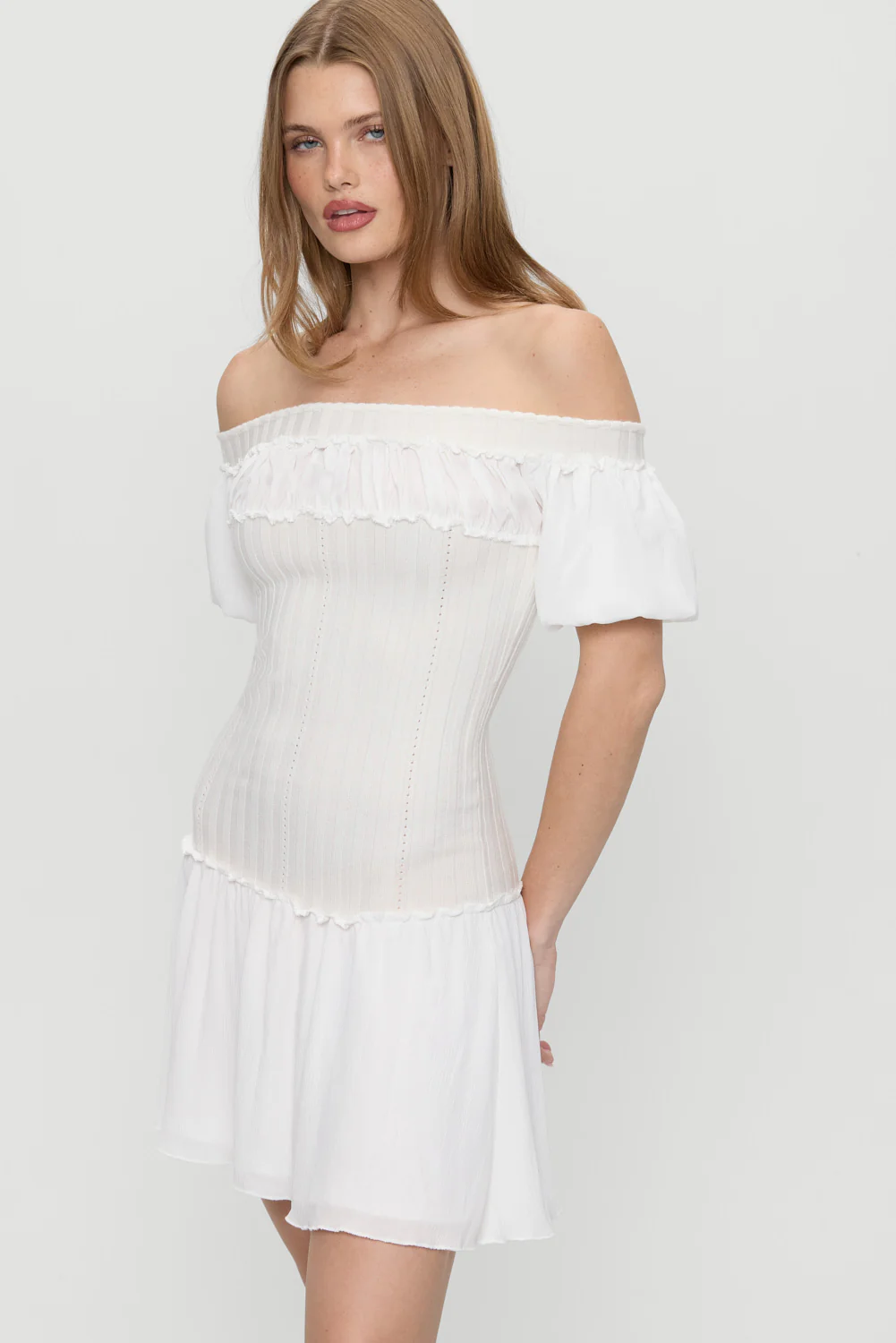 Aura Off The Shoulder Mini Dress - Coconut Cream - Image 2