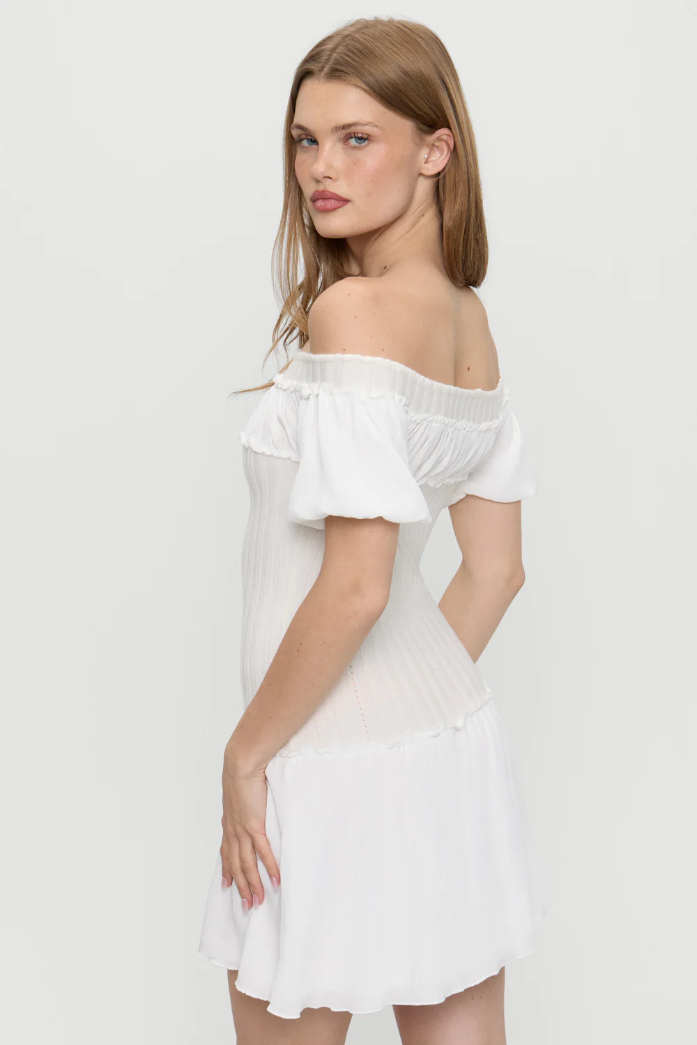Aura Off The Shoulder Mini Dress - Coconut Cream - Image 4