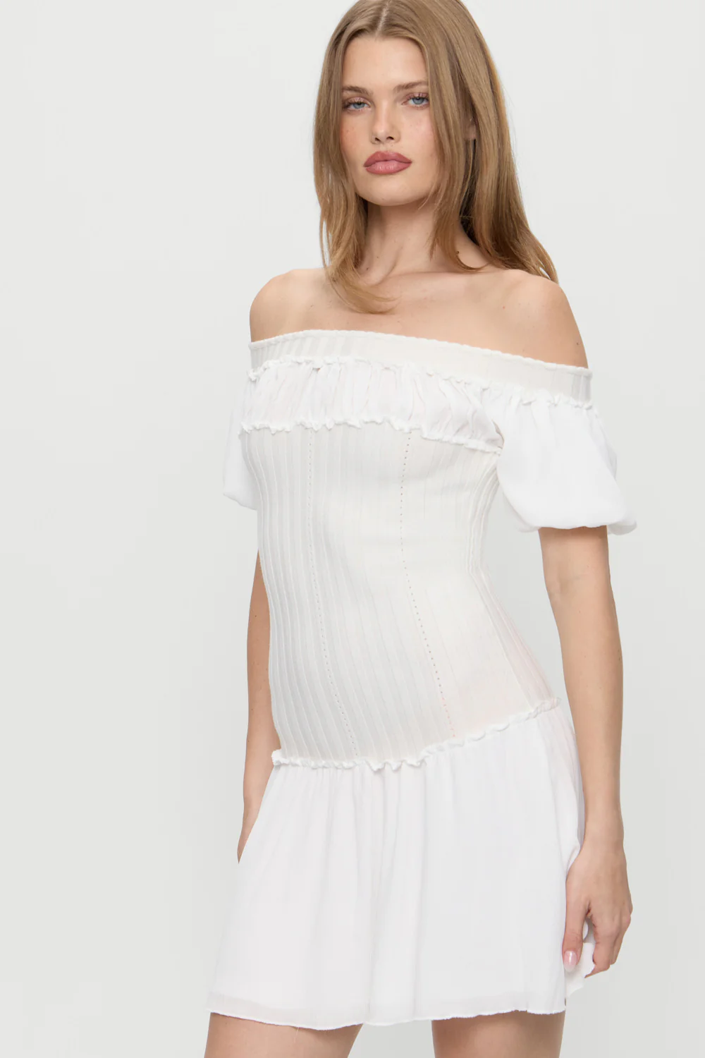 Aura Off The Shoulder Mini Dress - Coconut Cream - Image 7