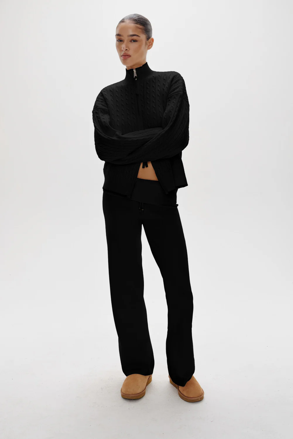 Bea Cloud Knit Zip Up Sweater - Black - Image 2