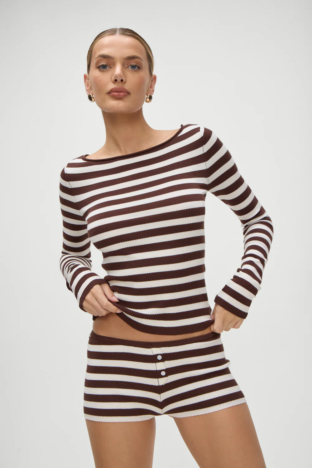 Bradley Knit Booty Shorts - Brown Sugar Stripe - Image 6