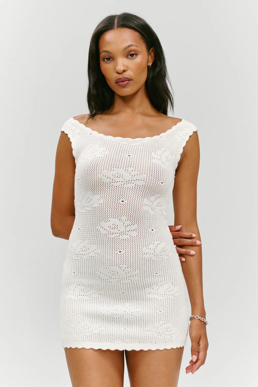 Cameron Crochet Mini Dress - White Rose - Image 13