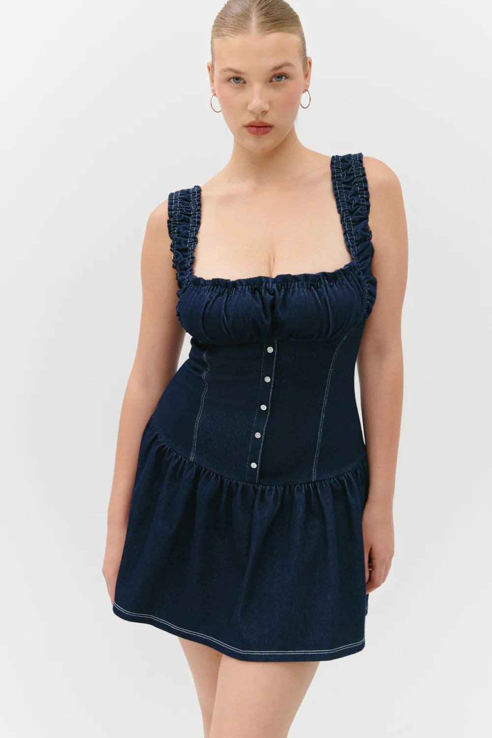 Christa Denim Mini Dress - Blue Denim - Image 7