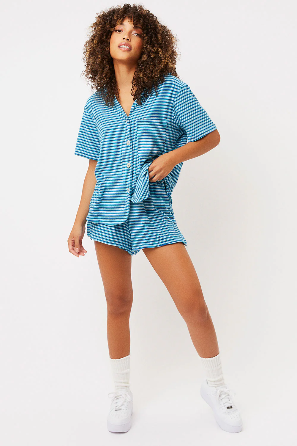 Coco Striped Terry Shorts - Positano Stripe - Image 3