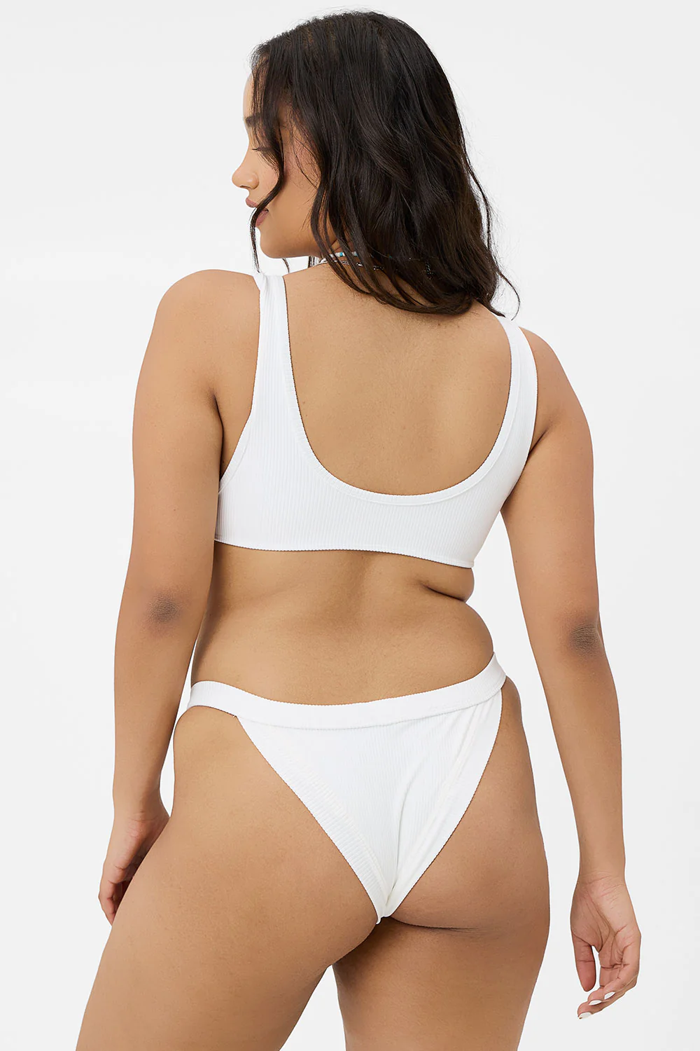 Cole Ribbed Scoop Bikini Top - White - Image 3