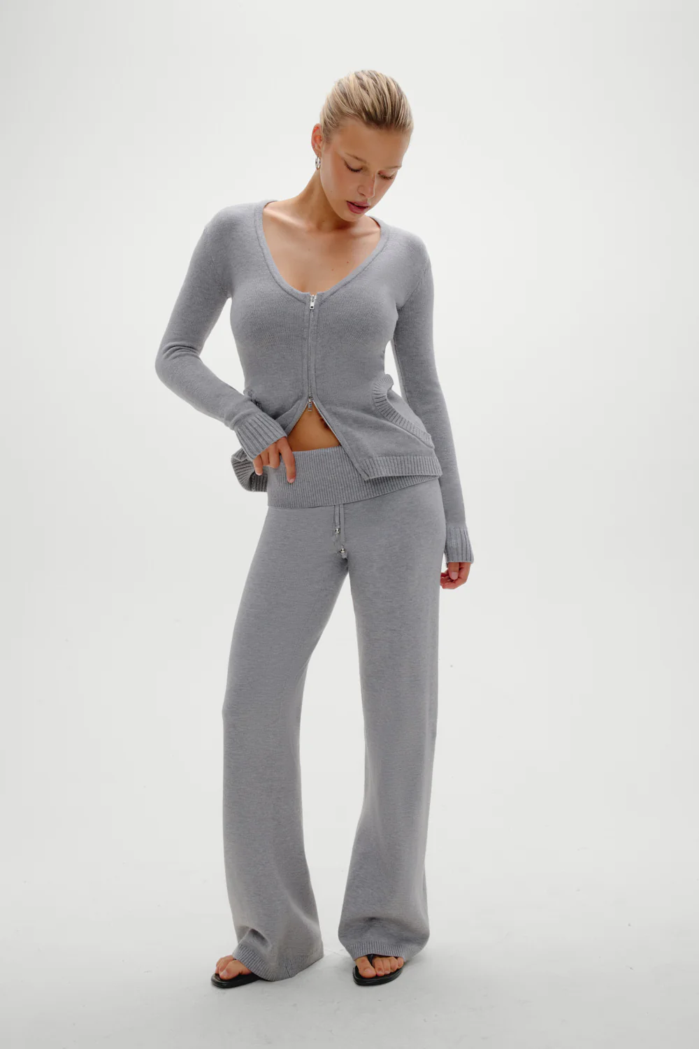Sienna Zip Up Knit Sweater - Cloud Cover - Image 6
