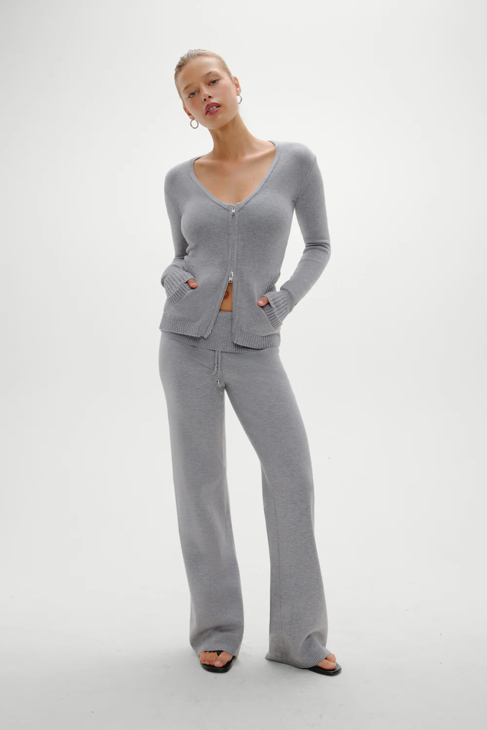 Sienna Zip Up Knit Sweater - Cloud Cover - Image 5