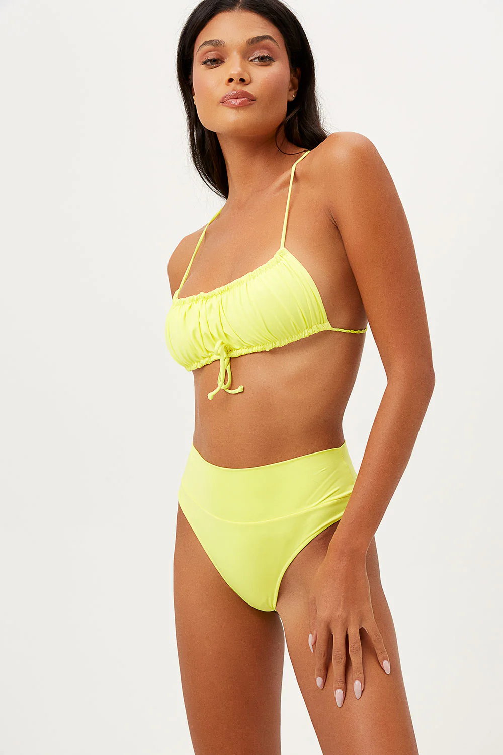 Dreamy High Waist Cheeky Bikini Bottom - Lemonade - Image 3