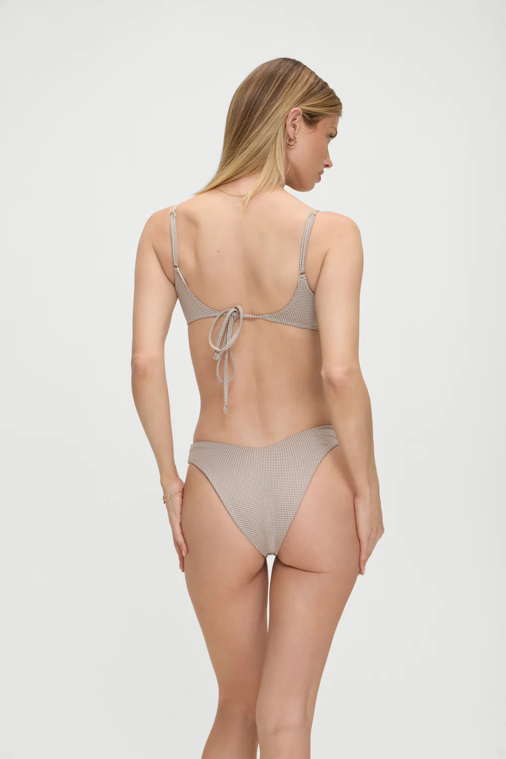 Enzo Gingham Cheeky Bikini Bottom - Brown Gingham - Image 5