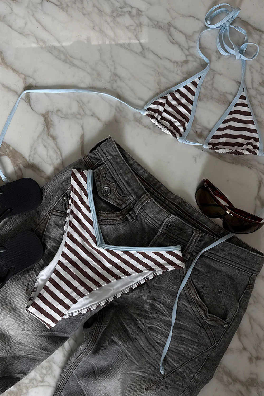 Enzo Striped Cheeky Bikini Bottom - Brown Sugar Stripe - Image 7