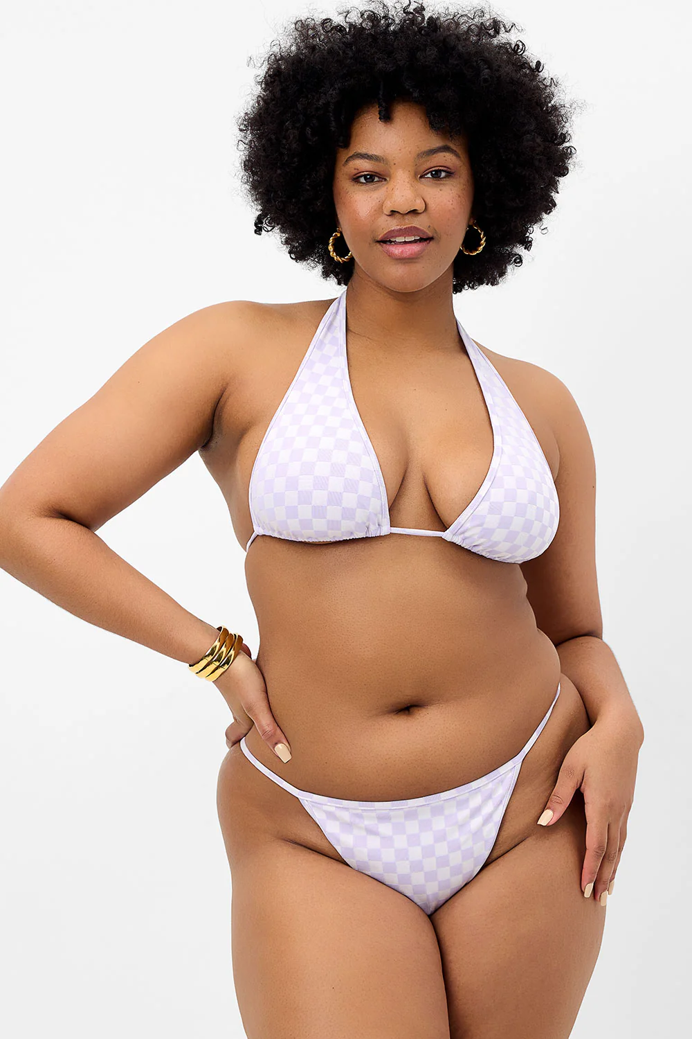 Harlow Checkered Halter Bikini Top - Purple Check - Image 3