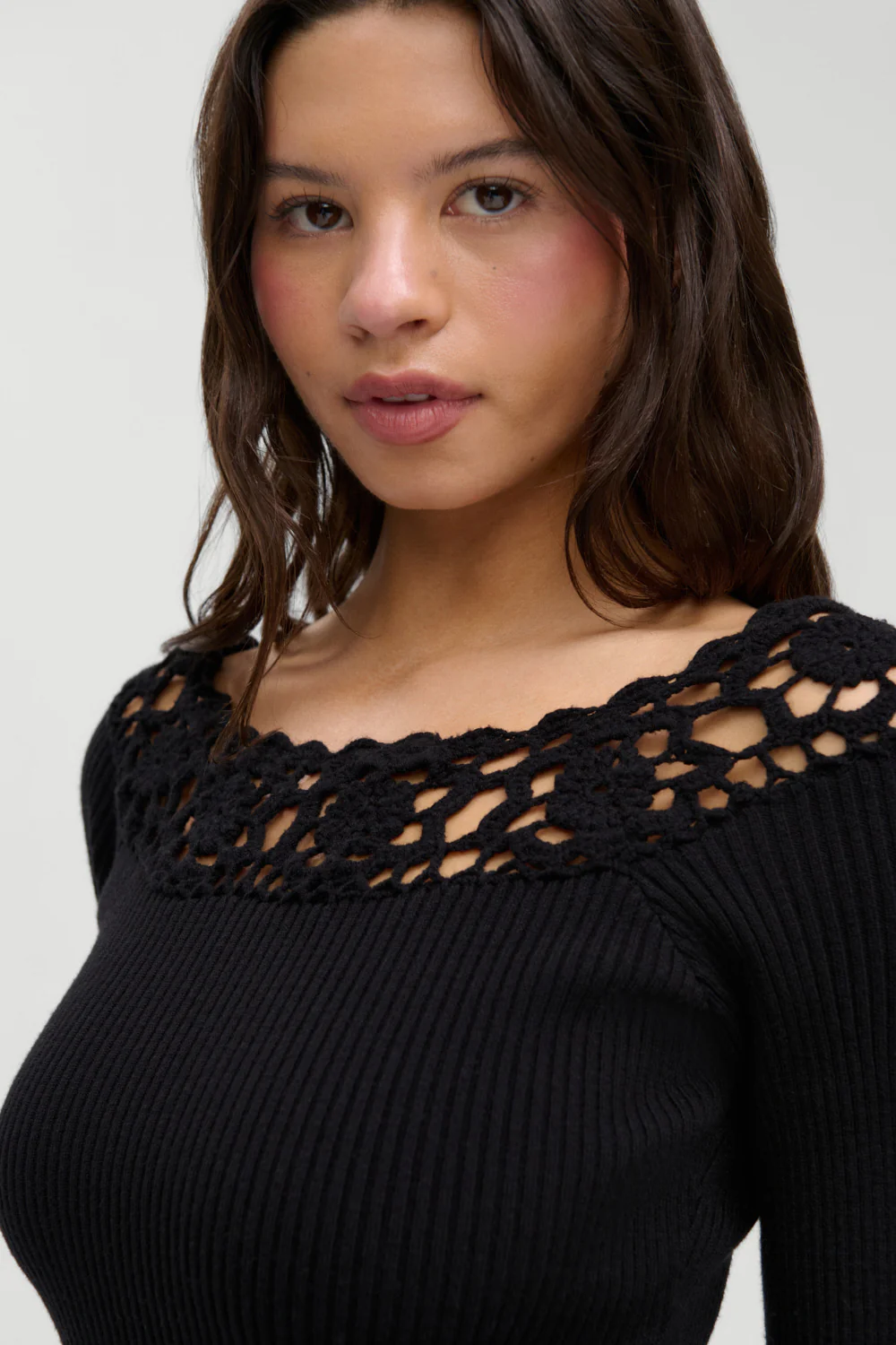 Kaia Crochet Knit Mini Dress - Black - Image 5