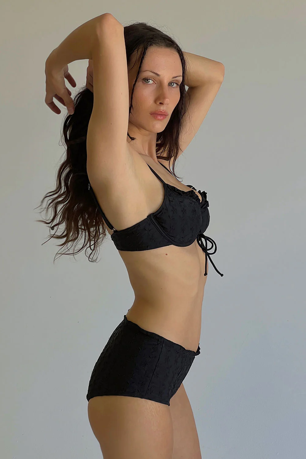 Lucia Eyelet Underwire Bikini Top - Black - Image 2