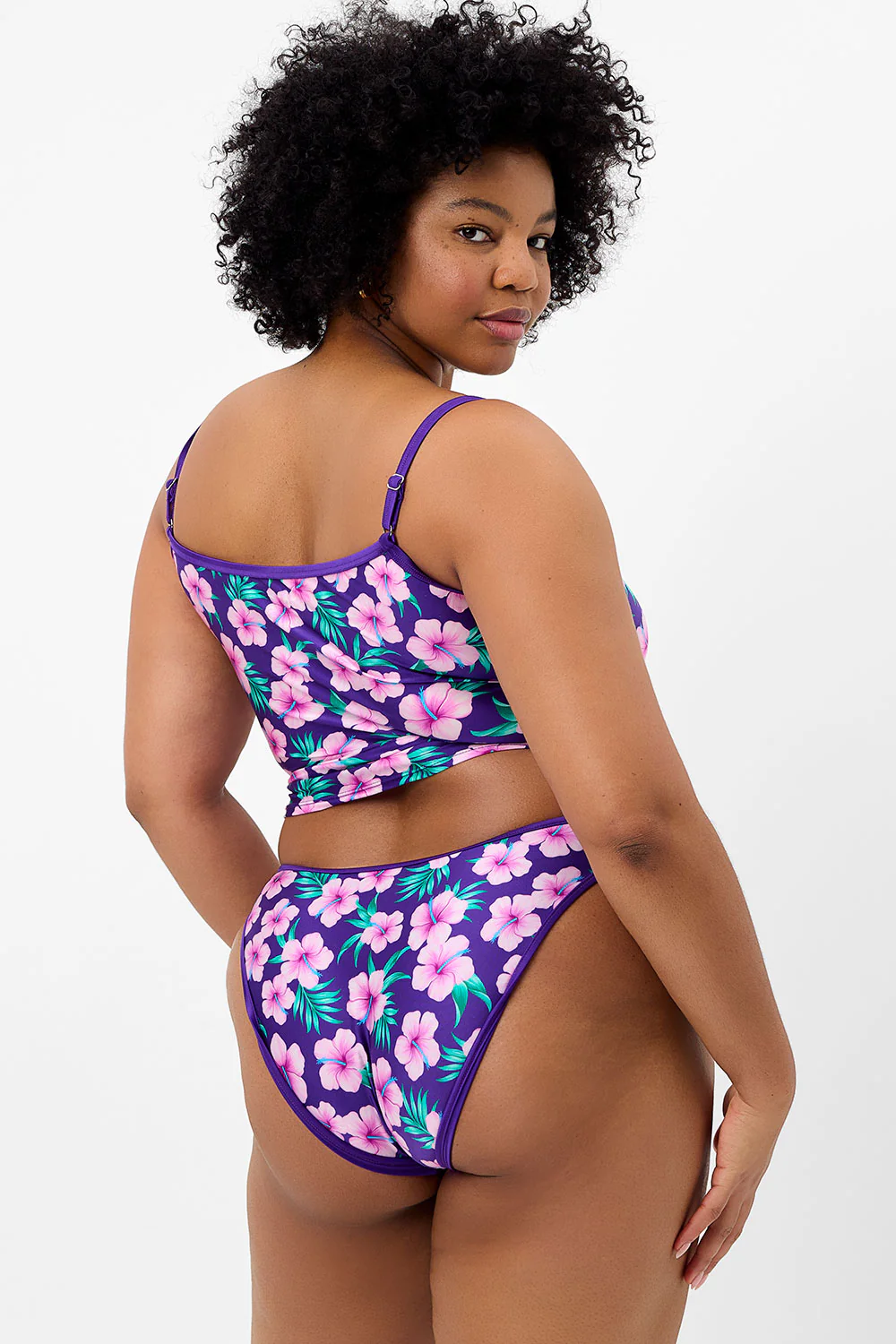 Meg Shine Tankini Bikini Top - Purple Hibiscus - Image 3