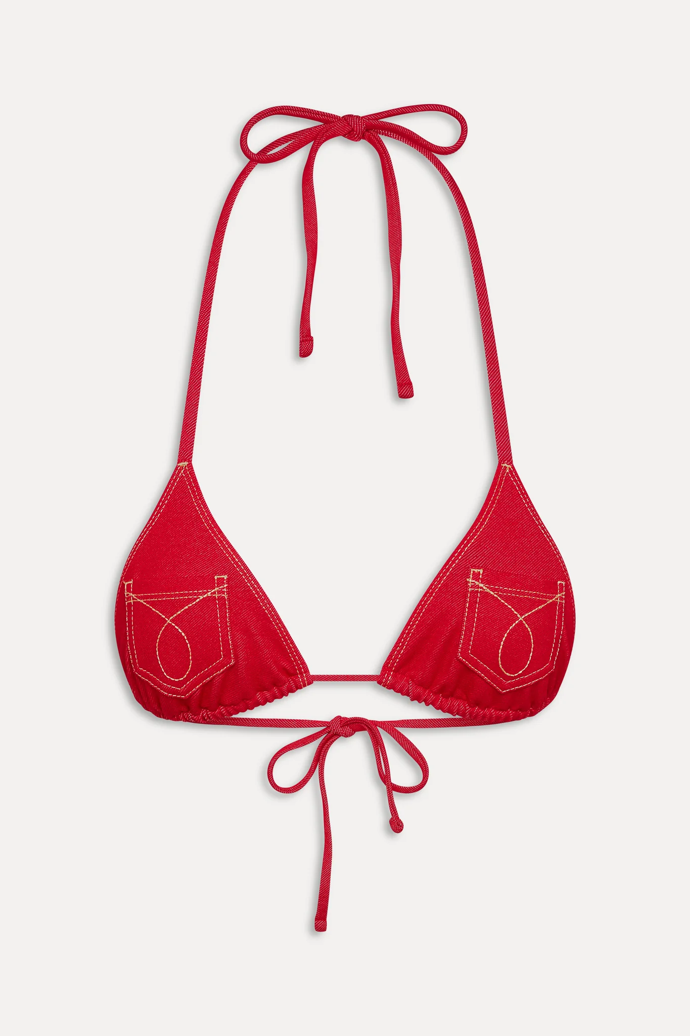 Nick Denim Triangle Bikini Top - Red Denim - Image 3