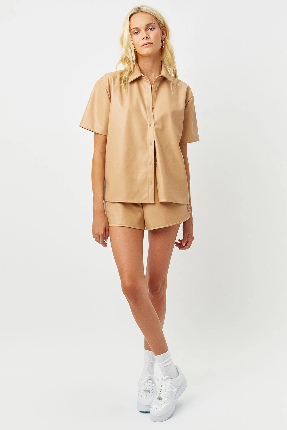 Rusty Vegan Leather Button Up Shirt - Earth - Image 3