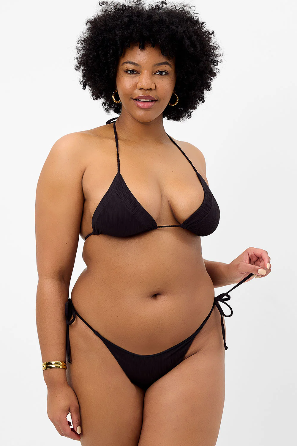 Sky Plissé String Bikini Bottom - Black - Image 3