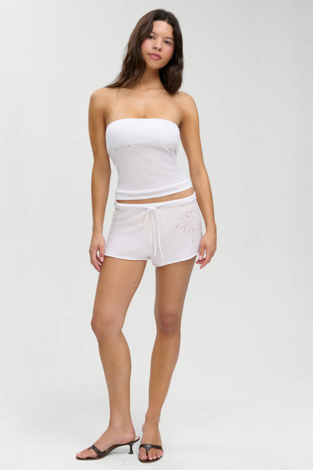 Sophie Knit Mini Shorts - White Hibiscus - Image 2