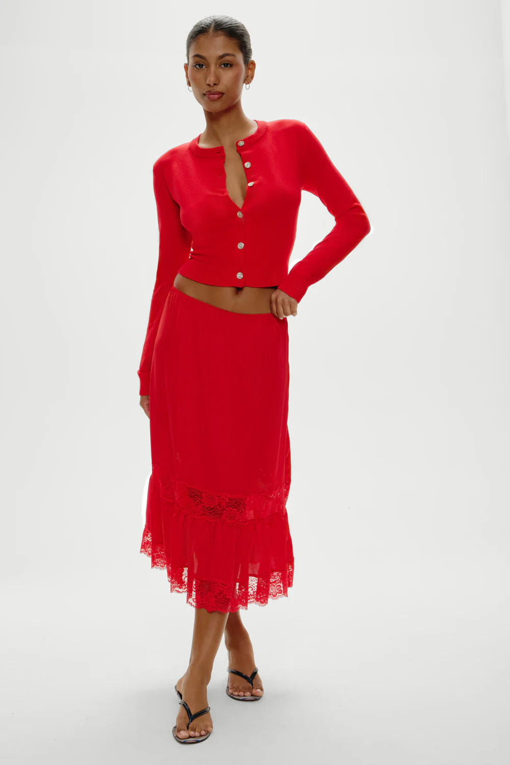 Sundae Cropped Cardigan - Cherry - Image 2
