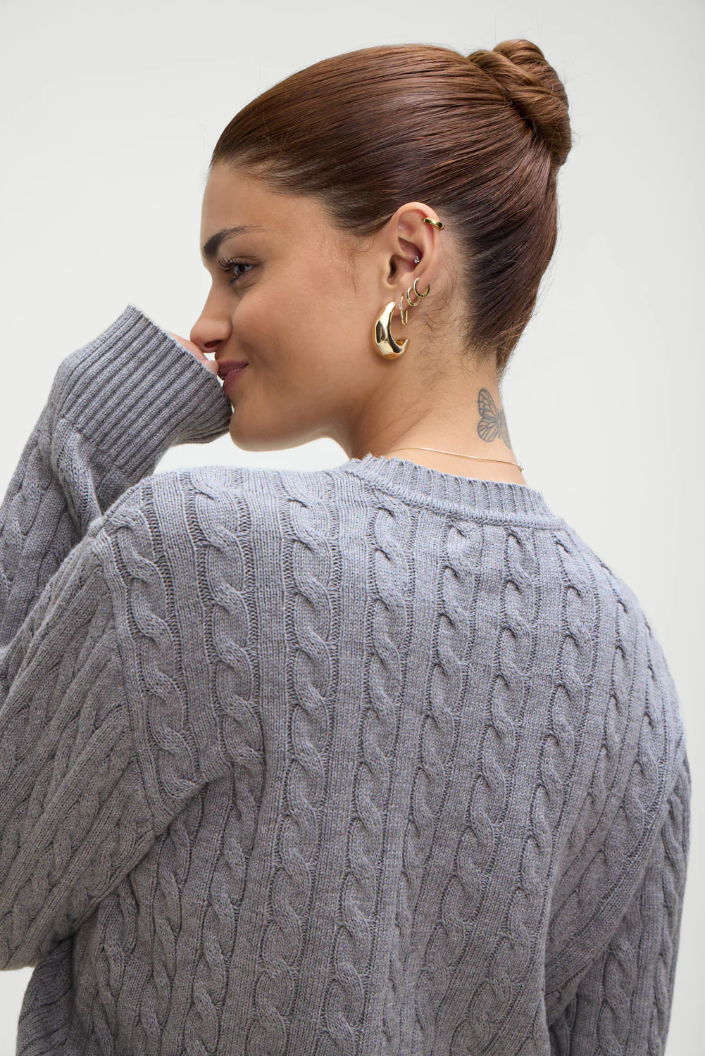 Varsity Cable Knit Sweater - Rain Cloud - Image 8