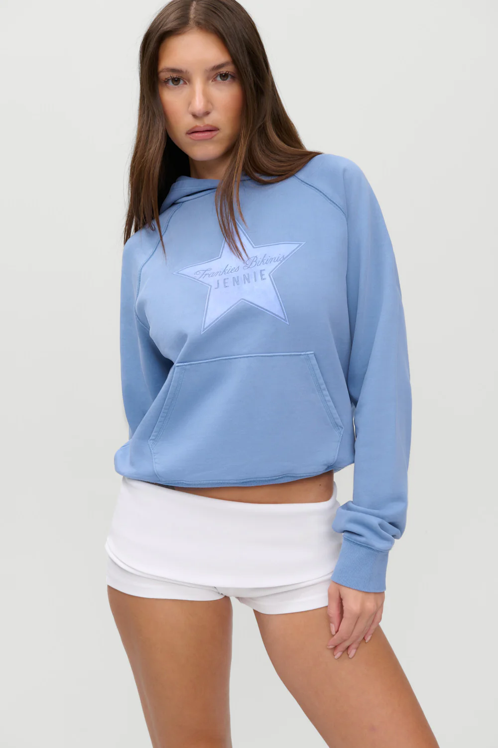 x JENNIE Jane Cropped Terry Hoodie - Jennie Blue - Image 4