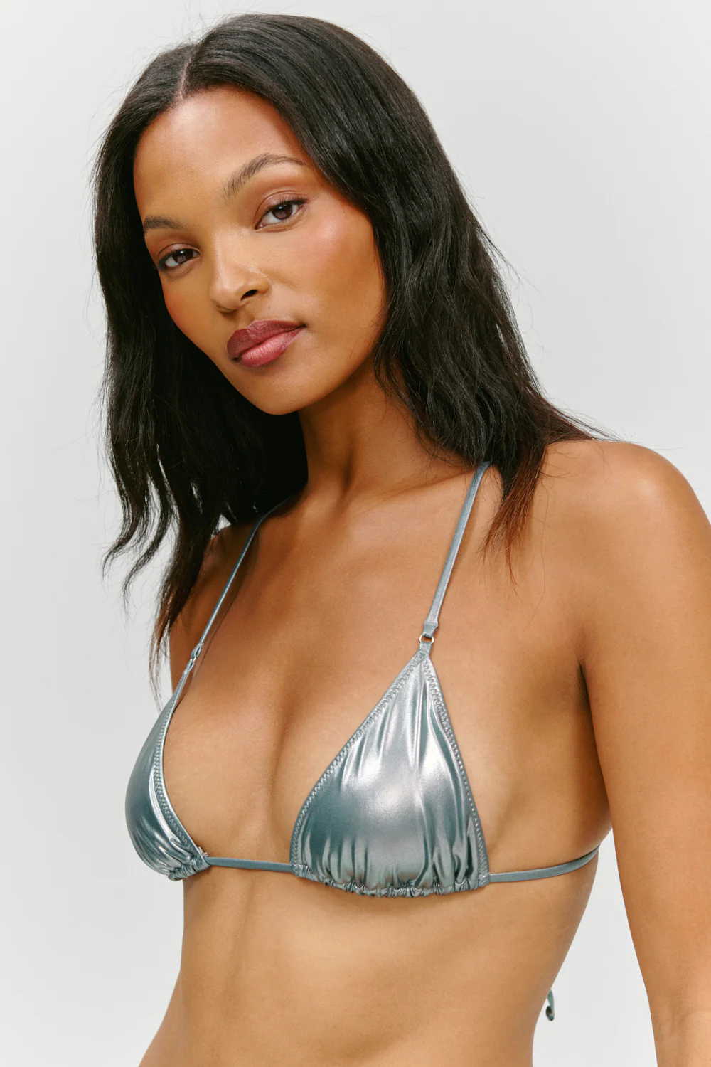 x KHY Elena Micro Metallic Bikini Top - Chrome - Image 2
