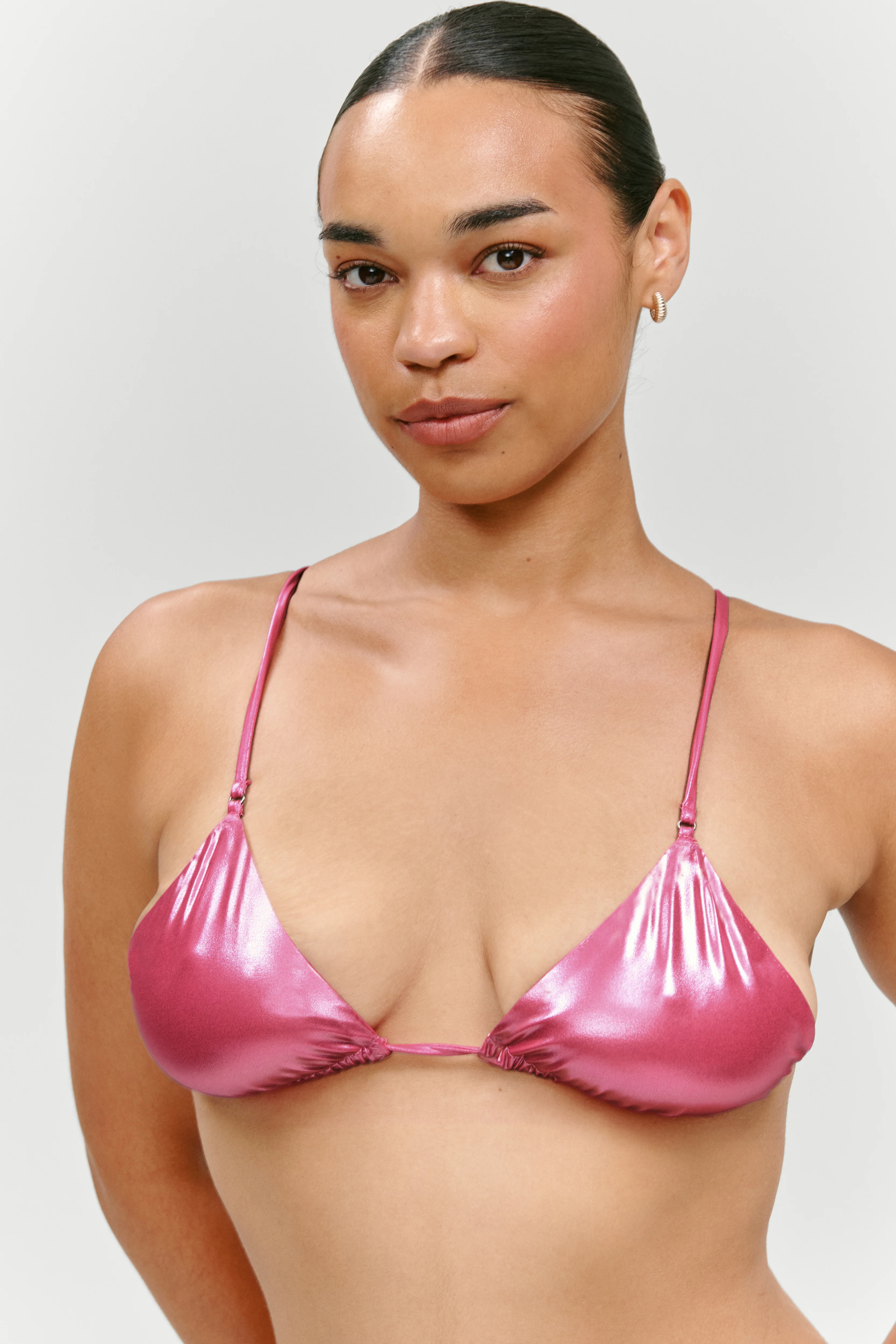 x KHY Elena Micro Metallic Bikini Top - Pink Chrome - Image 8