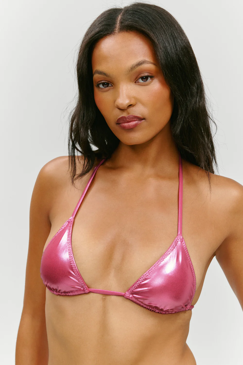 x KHY Nick Metallic Triangle Bikini Top - Pink Chrome - Image 7